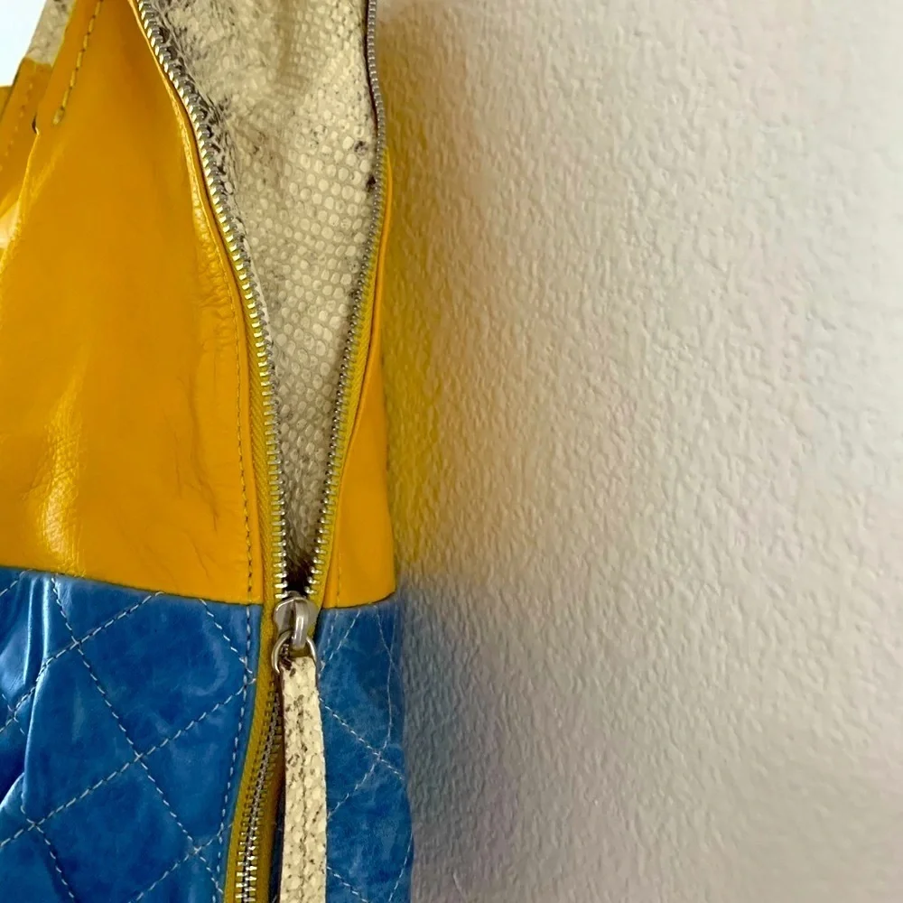 Yellow and Blue Luisanna Genuine Leather bag